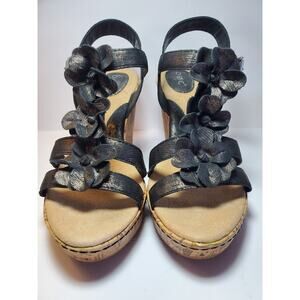 B.O.C Born Concept Wedge Cork Platform Black Glitter Heel Women's Shoes Size 10